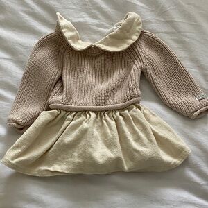 DONSJE Beige Knit & Cream Skirt Kids Dress